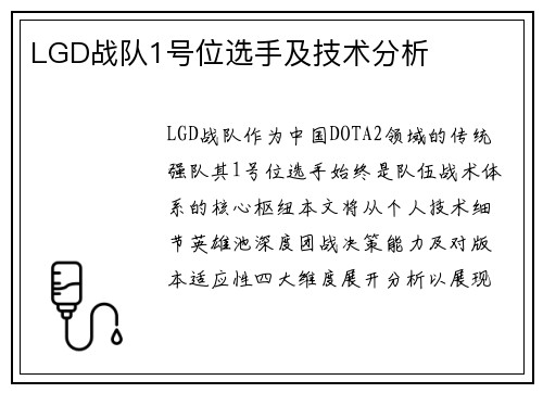 LGD战队1号位选手及技术分析